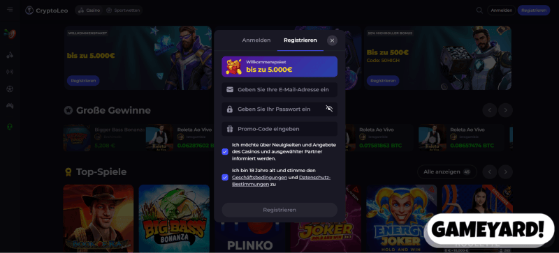 Registrierung im Crypto Casino ohne Verifizierung