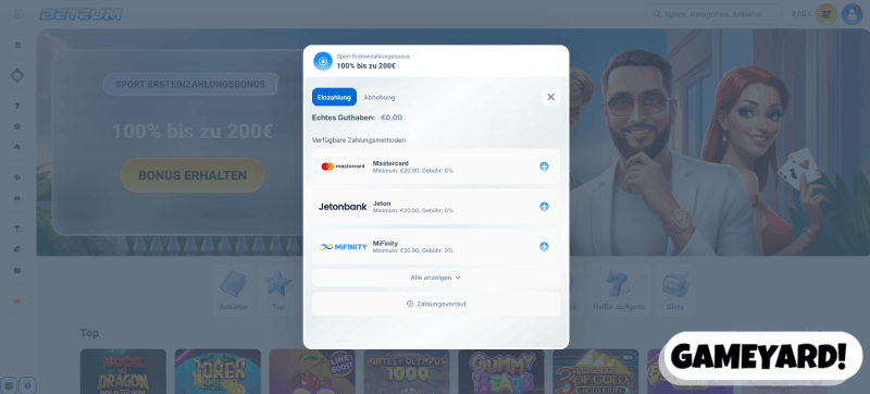 Echtgeld Einzahlung beim Online Wettanbieter