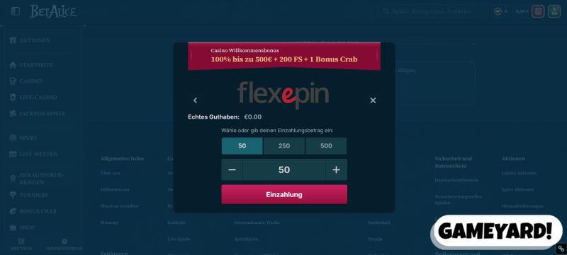 Einzahlung von Flexepin in Online Casino